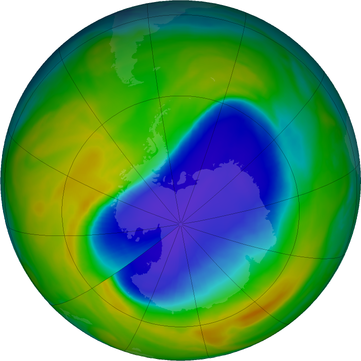 Antarctic ozone map for 23 October 2016